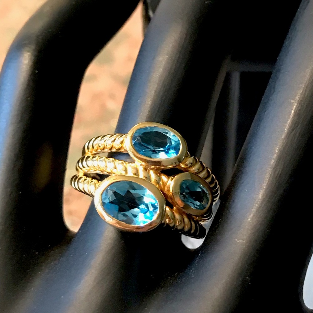 STERLING SILVER WITH GOLD PLATE BLUE TOPAZ RING
